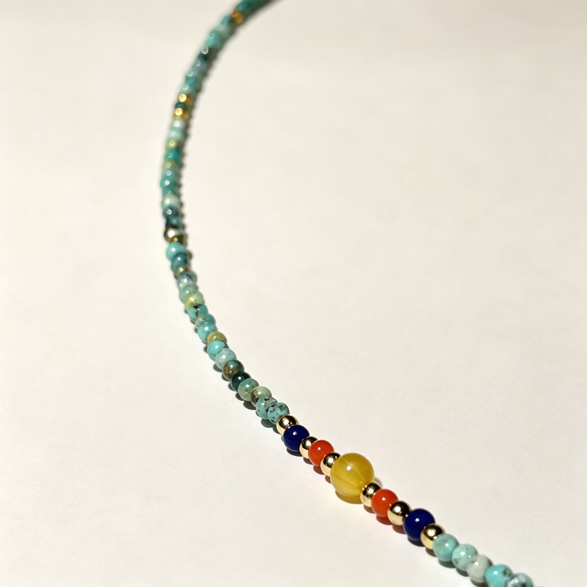 Handmade Mint Green Seed Bead Choker Necklace | Orange Agate Navy Blue Gold Accent