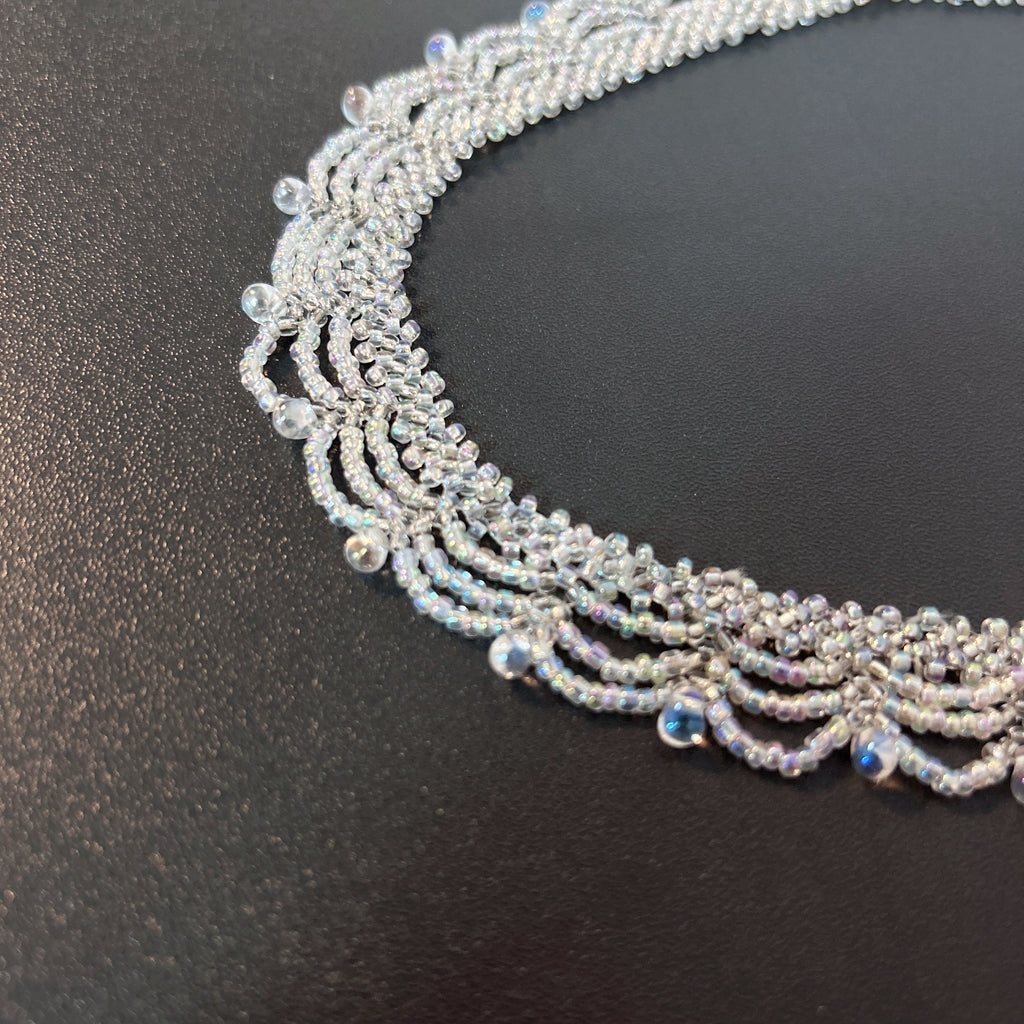 Handmade All White Multi-Layer Scallop Wave Lace Beaded Choker Necklace | Bridal Wedding Fairycore Collar
