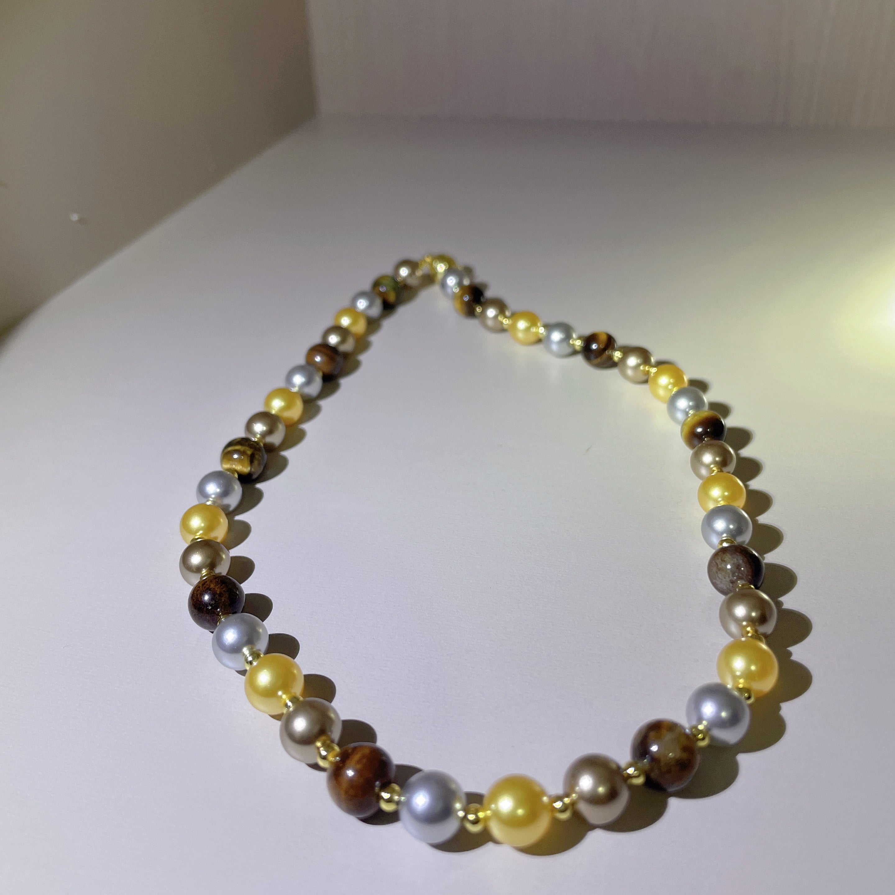 Handmade Gold Silver & Bronze Mixed Metallic Pearl Choker Necklace | Multi-Tone Luxe Beaded Collar