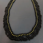 Handmade Black & Olive Green Multi-Strand Drape Wave Beaded Choker Necklace | Gothic Vintage Luxe Statement Collar