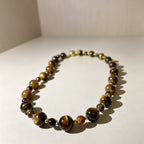 Handmade Graduated Tiger Eye Bead Choker Necklace | Natural Stone Gold Spacer