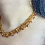 Handmade Gold & Brown Multi-Layer Wave Lace Beaded Choker Necklace | Brown Bead Drop Fringe Vintage Luxe Collar