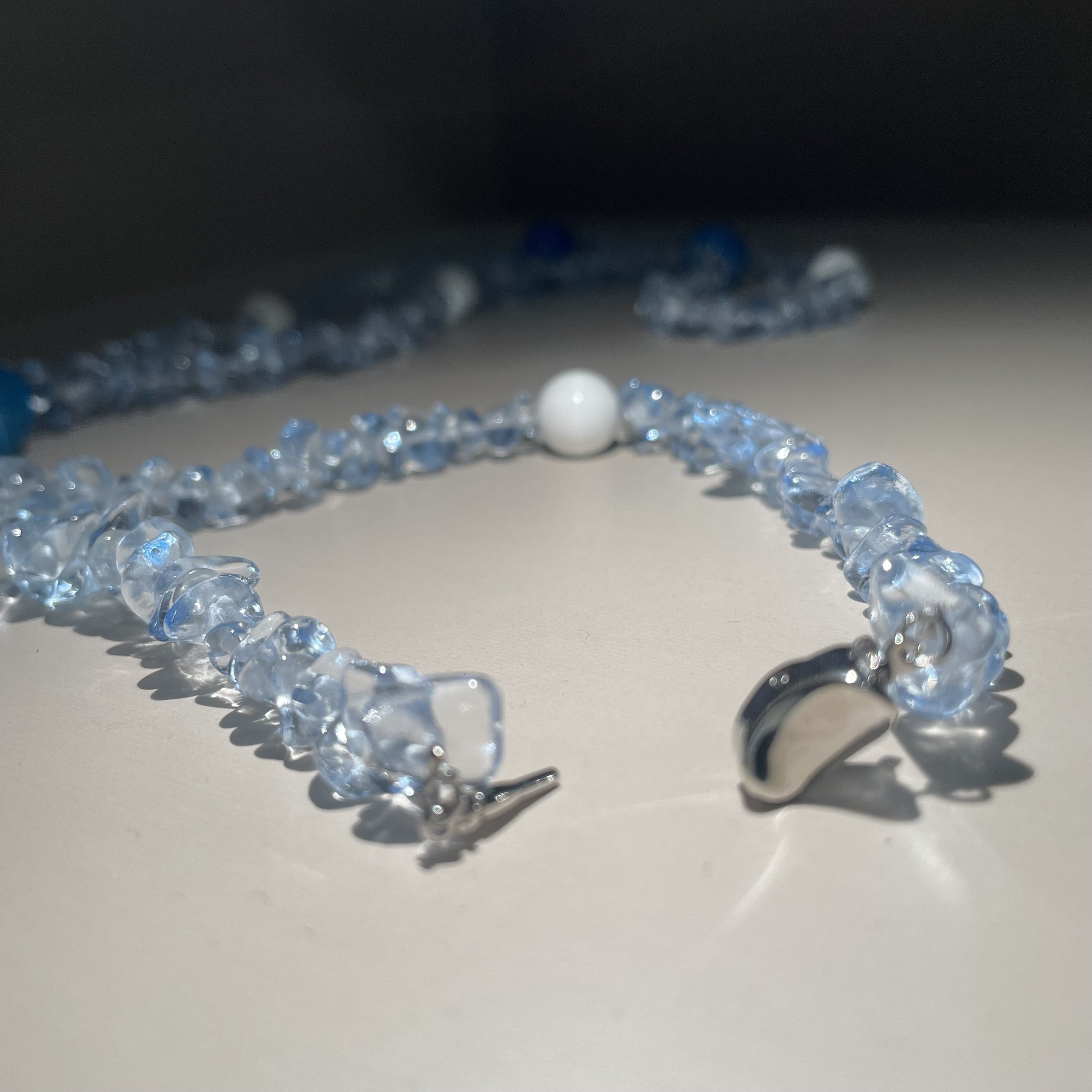 Handmade Crystal Chip & Blue Agate Bead Long Necklace | Wrap Choker Style