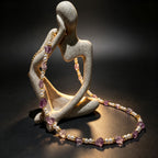 Handmade Amethyst Tumbled Stone & Pearl Choker Necklace | Gold Spacer Natural Stone Jewelry