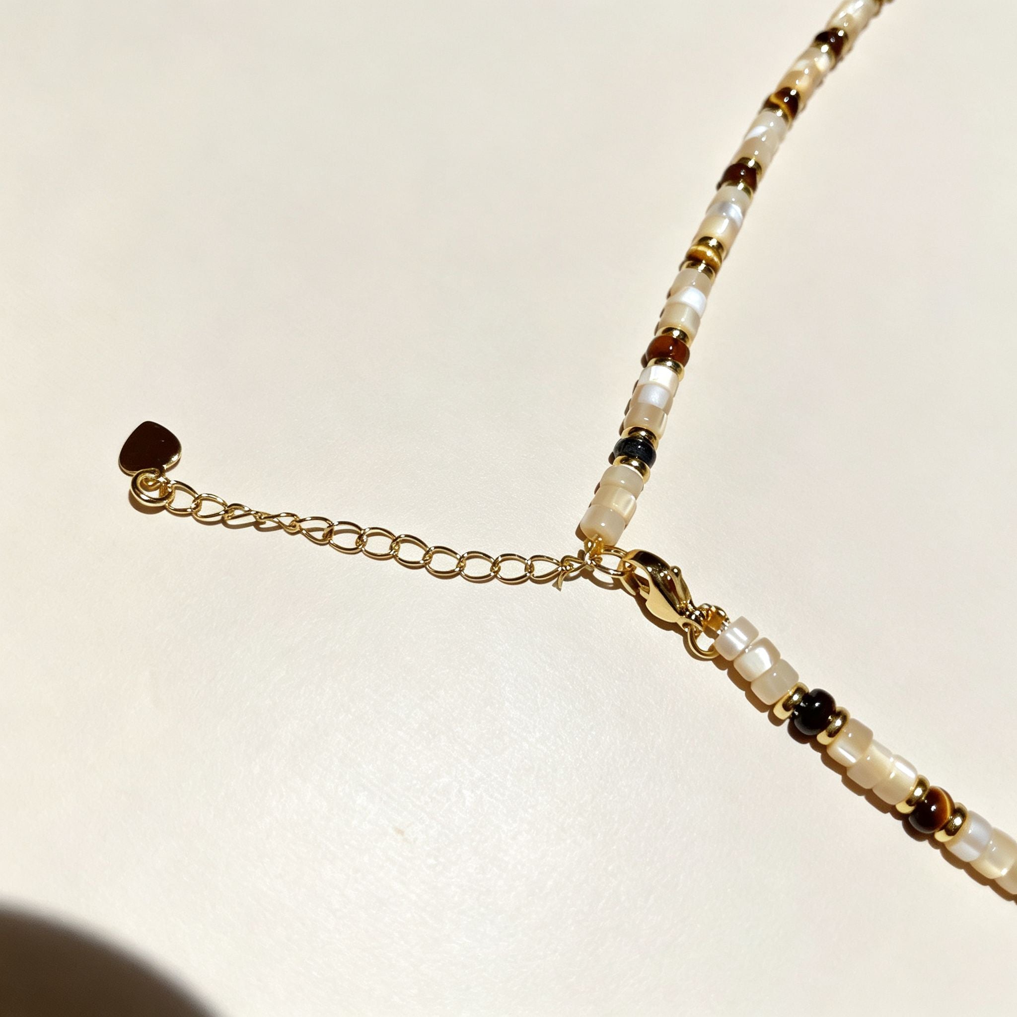 Handmade Cream Seed Bead & Gold Metal Bead Choker Necklace | Minimalist Everyday Jewelry