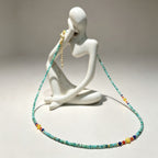 Handmade Mint Green Seed Bead Choker Necklace | Orange Agate Navy Blue Gold Accent