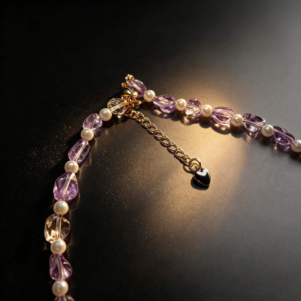 Handmade Amethyst & Citrine Crystal Baroque Pearl Beaded Necklace | Purple Yellow Natural Stone Luxe