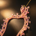 Handmade Pink & Gold Wave Lace Beaded Choker Necklace | Pink Crystal Teardrop Drop Fringe Y2K Princess Collar