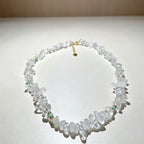 Handmade Clear Quartz Crystal Chip Stone Choker Necklace | Raw Natural Stone Light Blue Gold Accent