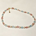 Handmade Morganite Pearl & Aquamarine Mixed Stone Choker Necklace | Pastel Pink Blue Gold