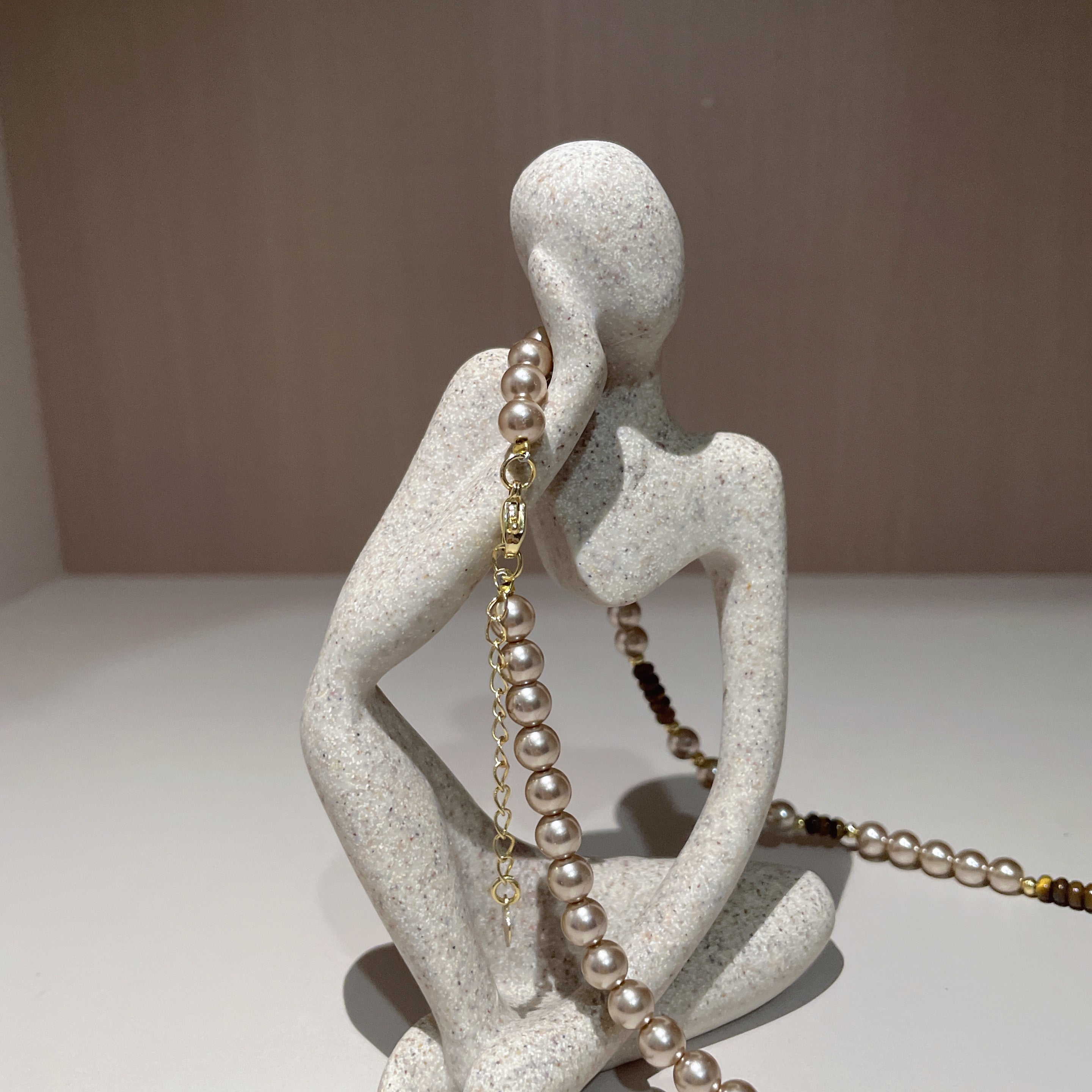 Handmade Pearl & Tiger Eye Disc Choker Necklace | Gold Spacer Elegant Natural Stone Jewelry