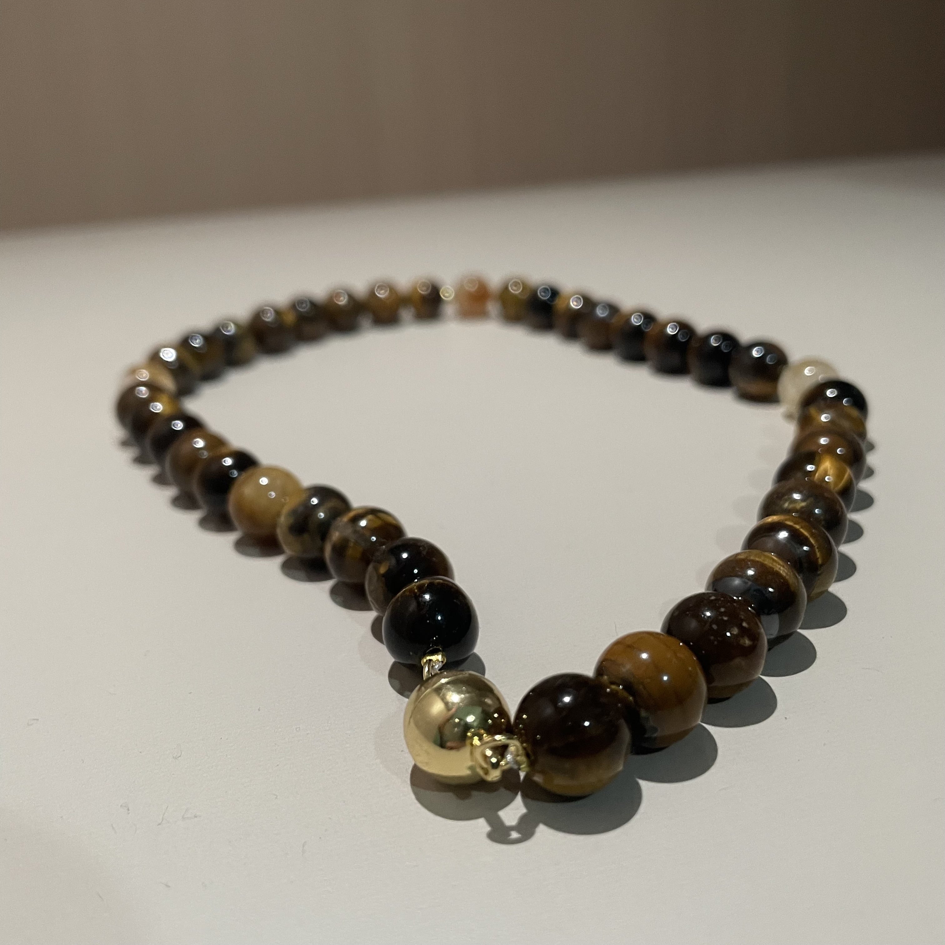 Handmade Tiger Eye Stone & Freshwater Pearl Beaded Necklace | Gold Brown Natural Stone Silver Spacer