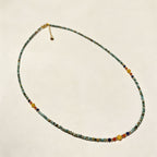 Handmade Mint Green Seed Bead Choker Necklace | Orange Agate Navy Blue Gold Accent