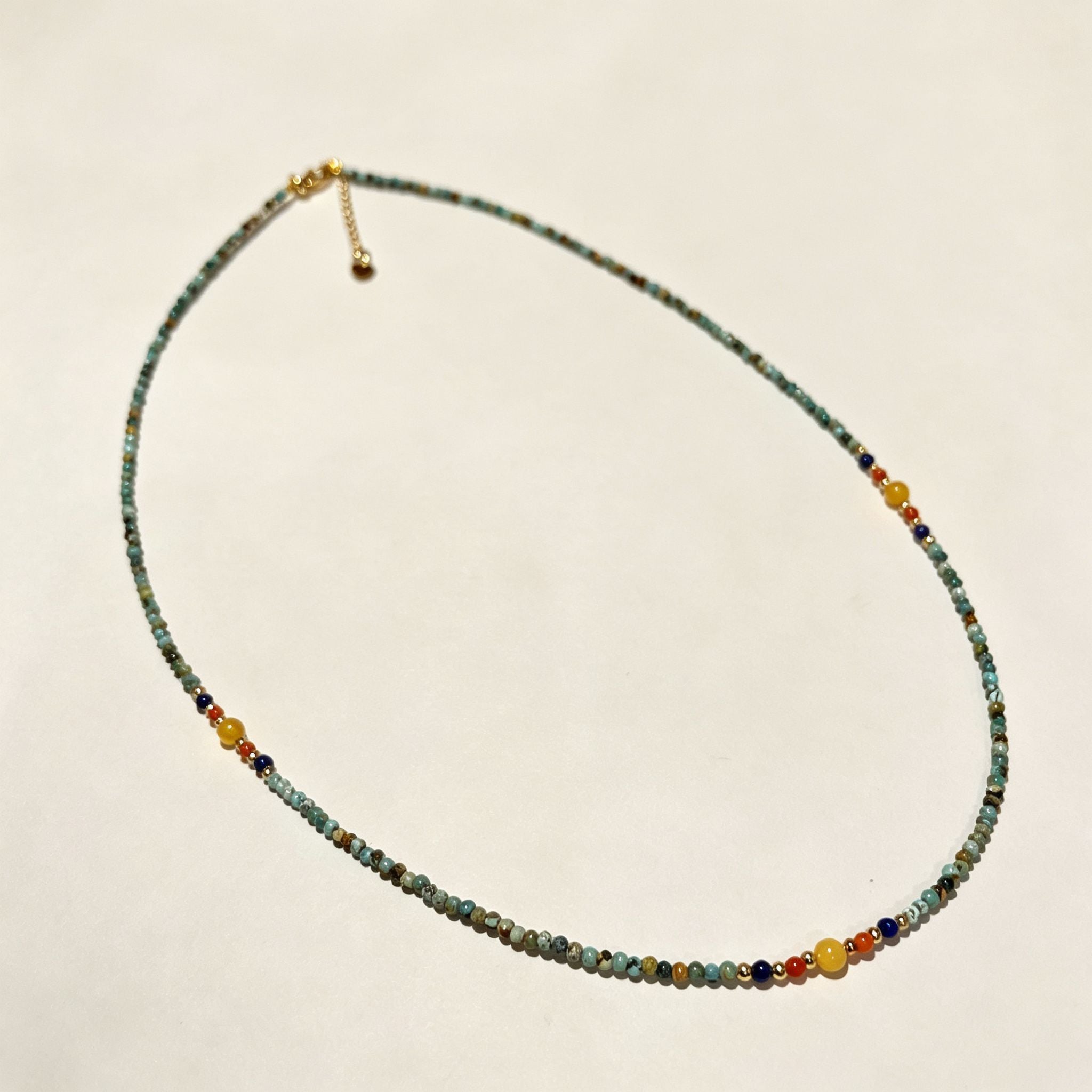 Handmade Mint Green Seed Bead Choker Necklace | Orange Agate Navy Blue Gold Accent