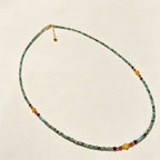 Handmade Mint Green Seed Bead Choker Necklace | Orange Agate Navy Blue Gold Accent