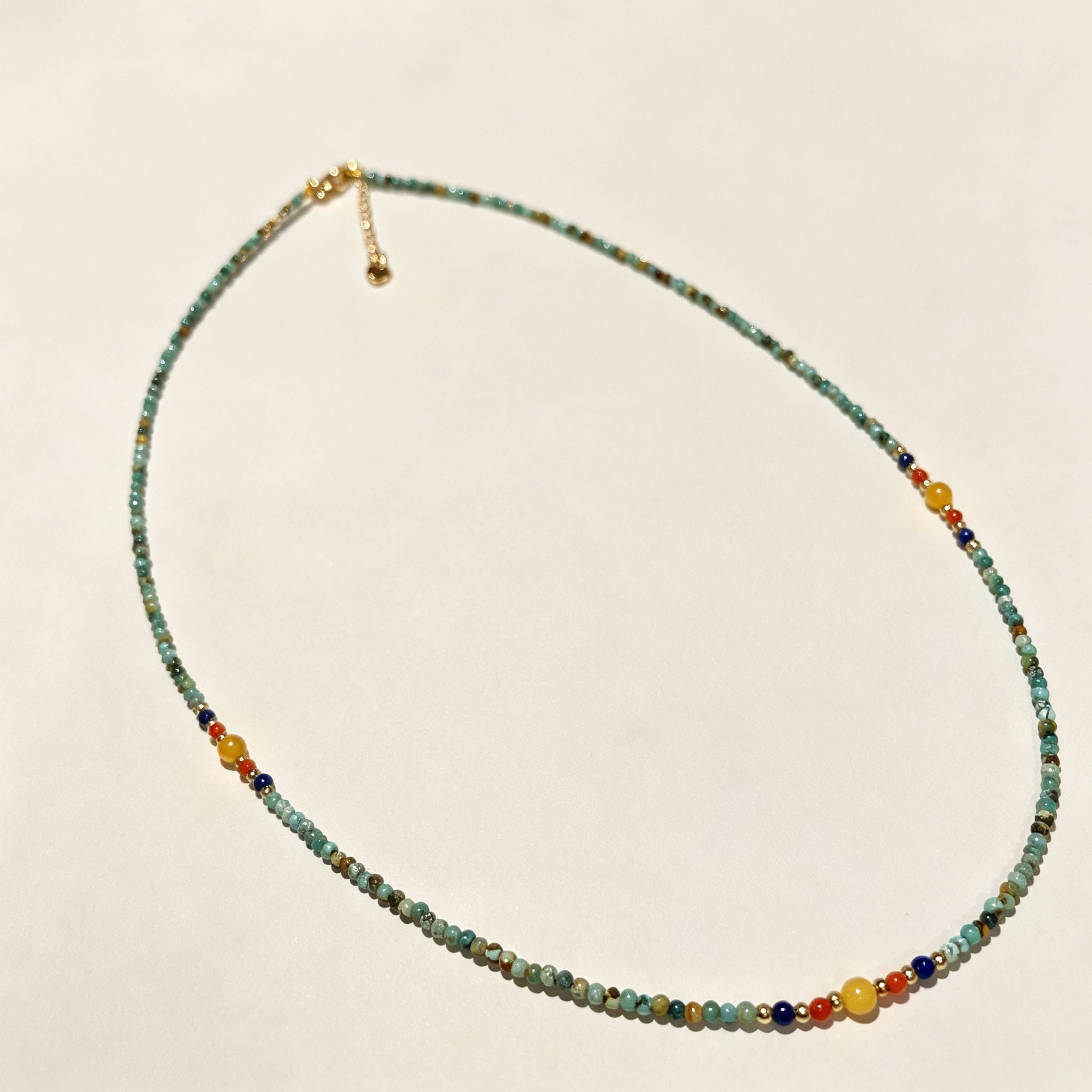 Handmade Mint Green Seed Bead Choker Necklace | Orange Agate Navy Blue Gold Accent