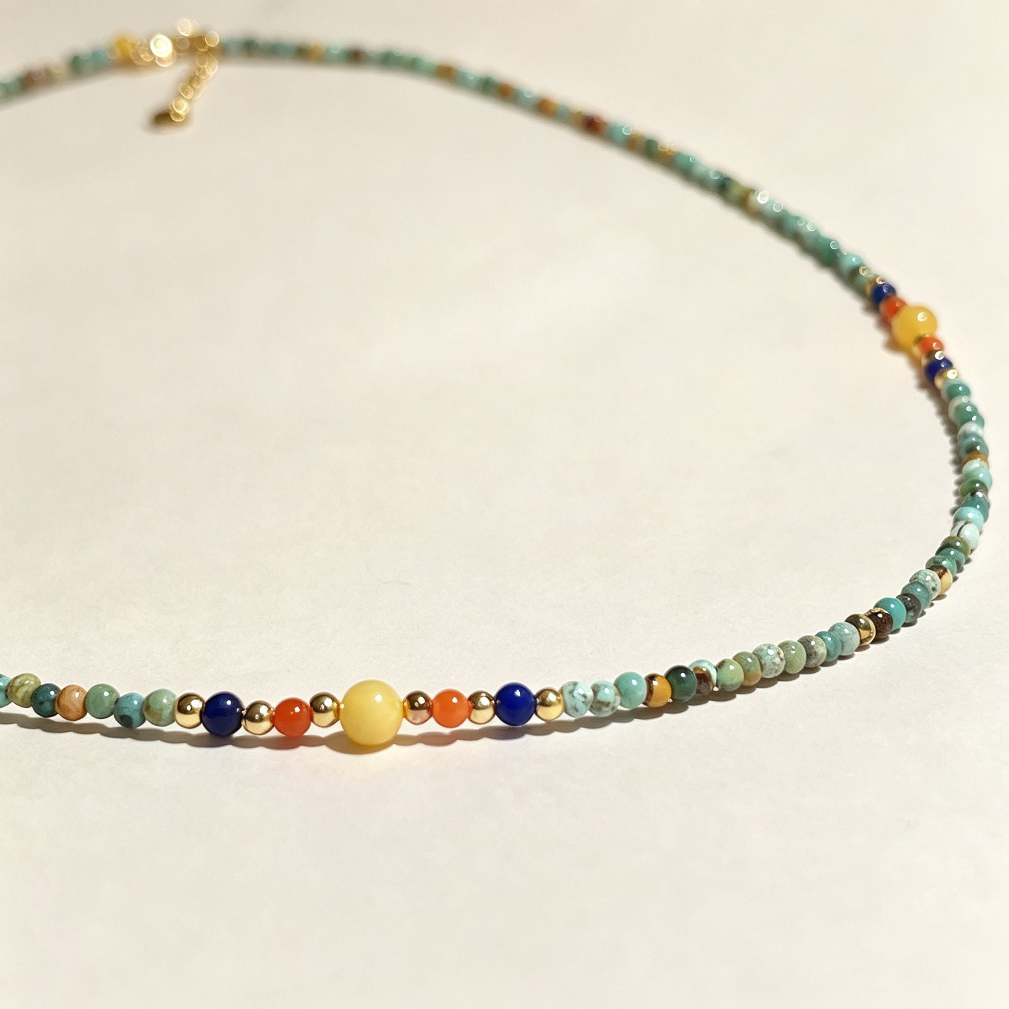 Handmade Mint Green Seed Bead Choker Necklace | Orange Agate Navy Blue Gold Accent