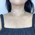 Handmade White Vine & Leaf Beaded Choker Necklace | 3D Pink Hydrangea Rose Center Fairycore Bridal Collar