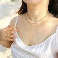 Handmade Morganite Pearl & Aquamarine Mixed Stone Choker Necklace | Pastel Pink Blue Gold