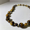 Handmade Graduated Tiger Eye Bead Choker Necklace | Natural Stone Gold Spacer