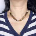 Handmade Tiger Eye Stone & Freshwater Pearl Beaded Necklace | Gold Brown Natural Stone Silver Spacer