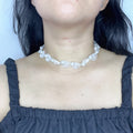 Handmade Silver & White 3D Scallop Shell Flower Garland Choker Necklace | Large Pearl Center Bridal Luxe Collar