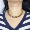 Handmade Tiger Eye & Turquoise Bead Choker Necklace | Natural Stone Gold Spacer Jewelry