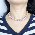Handmade Pink Floral Ceramic Bead Choker Necklace | Cottagecore Enamel Jewelry