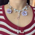 Handmade Lavender Flower Pearl Chain Necklace | Y2K Floral Drop Pendant