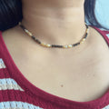 Handmade Smoky Quartz & Cream Shell Pearl Choker Necklace | Gold Spacer Natural Stone Elegant Collar