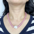 Handmade Pink Cat Eye Stone Bead Choker Necklace | Baroque Pearl Accent