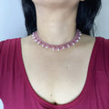 Handmade Rose Pink & Gold Wave Lace Beaded Choker Necklace | Freshwater Pearl Drop Fringe Romantic Collar