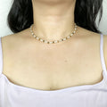 Handmade Cream Seed Bead & Gold Metal Bead Choker Necklace | Minimalist Everyday Jewelry
