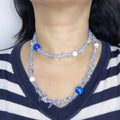 Handmade Crystal Chip & Blue Agate Bead Long Necklace | Wrap Choker Style