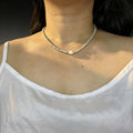 Handmade Grey & Blush Heishi Disc Choker Necklace | Baroque Freshwater Pearl Center Gold Spacer Minimal