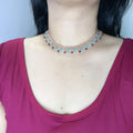 Handmade Rose Gold & Sky Blue Scallop Beaded Choker Necklace | Red Bead Drop Boho Wide Collar