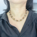 Handmade Tiger Eye Stone & Freshwater Pearl Choker Necklace | Gold Spacer Natural Gemstone Luxe Collar