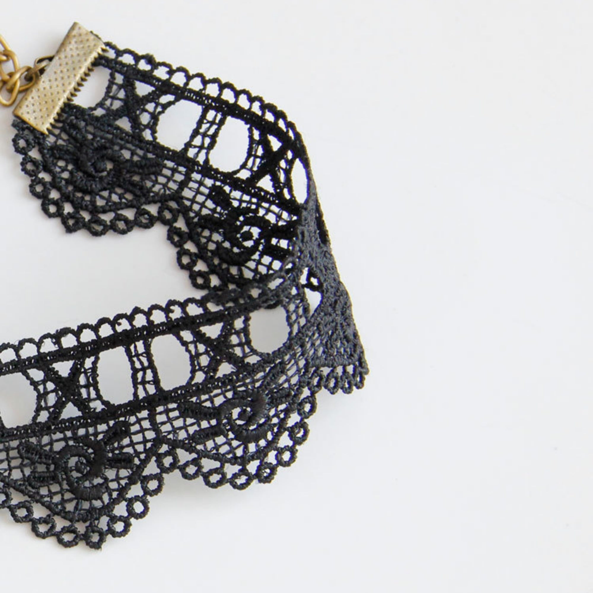 Black Lace Choker Necklace | Victorian Gothic Antique Bronze Flower Gem & Crystal Teardrop Drop Pendant Vampire Dark Aesthetic Everyday Gothic Jewelry Gift