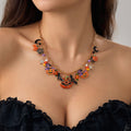Halloween Pumpkin Multi-Charm Gold Chain Necklace | Jack-o-Lantern Bat Spider Web Moon Star Enamel Charm Halloween Jewelry