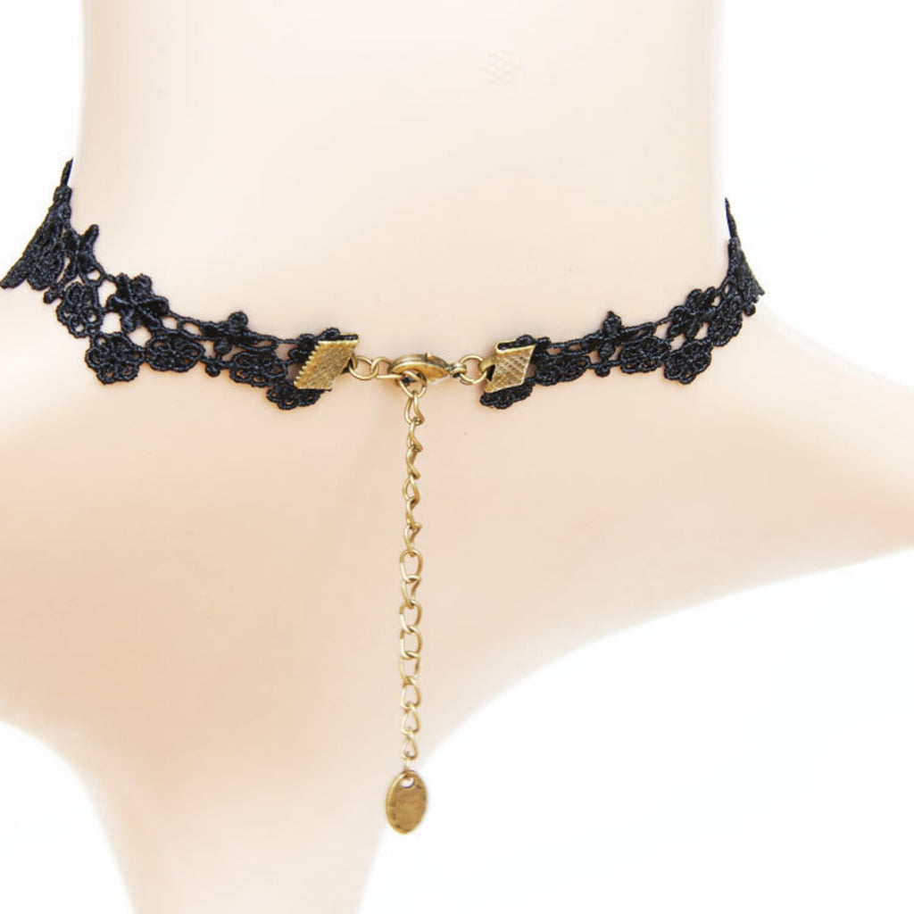 Victorian Gothic Black Lace Floral Choker Necklace | Antique Bronze Filigree Purple Rose Black Teardrop Dark Romance Jewelry