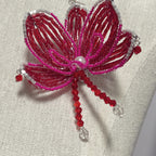 Handmade 3D Crimson & Rose Orchid Beaded Keychain | Pearl Center Red Crystal Tassel Bag Charm Statement