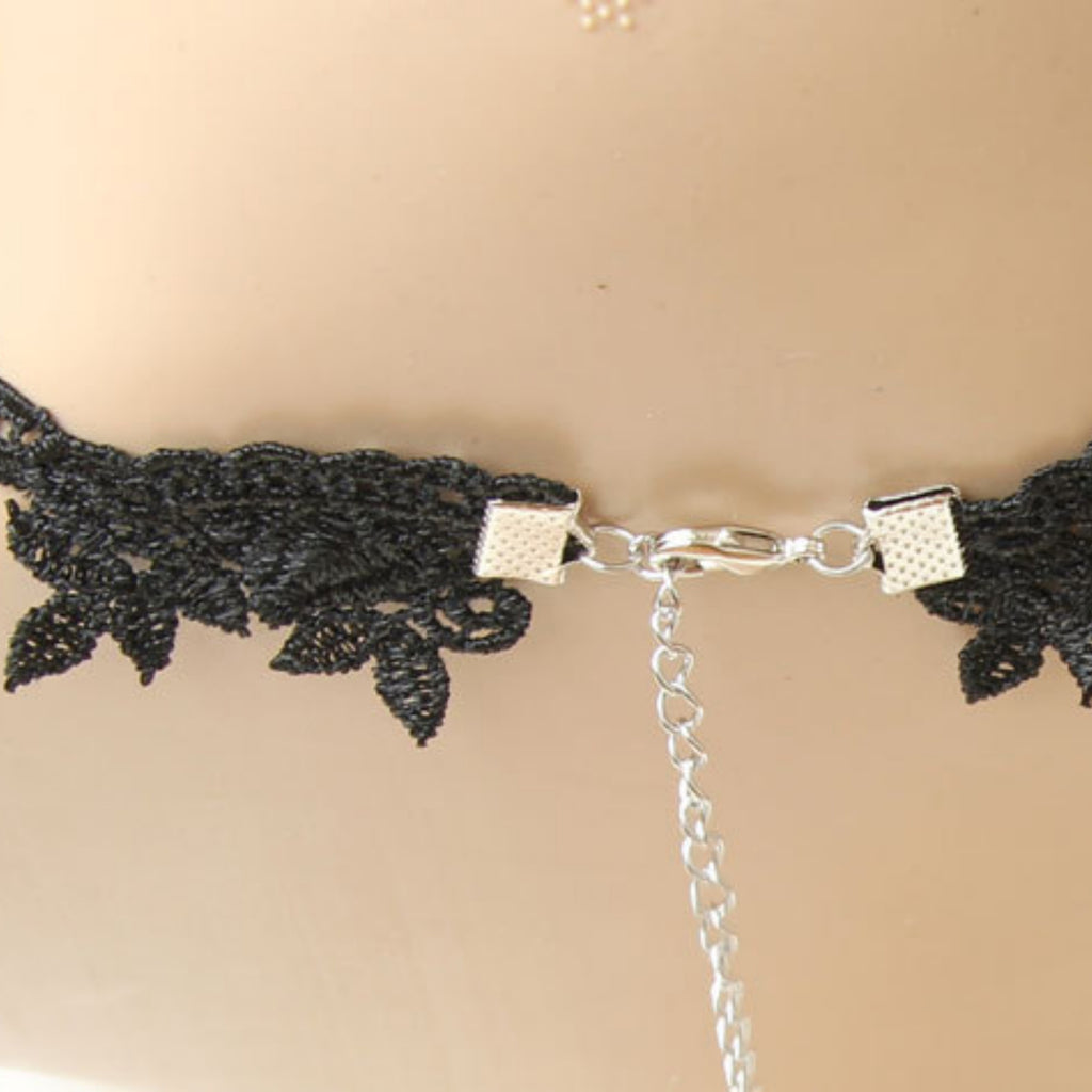 Black Lace Bow Choker Necklace | Dark Green Satin Ribbon Bow Gothic Lolita Dark Romance Halloween Jewelry