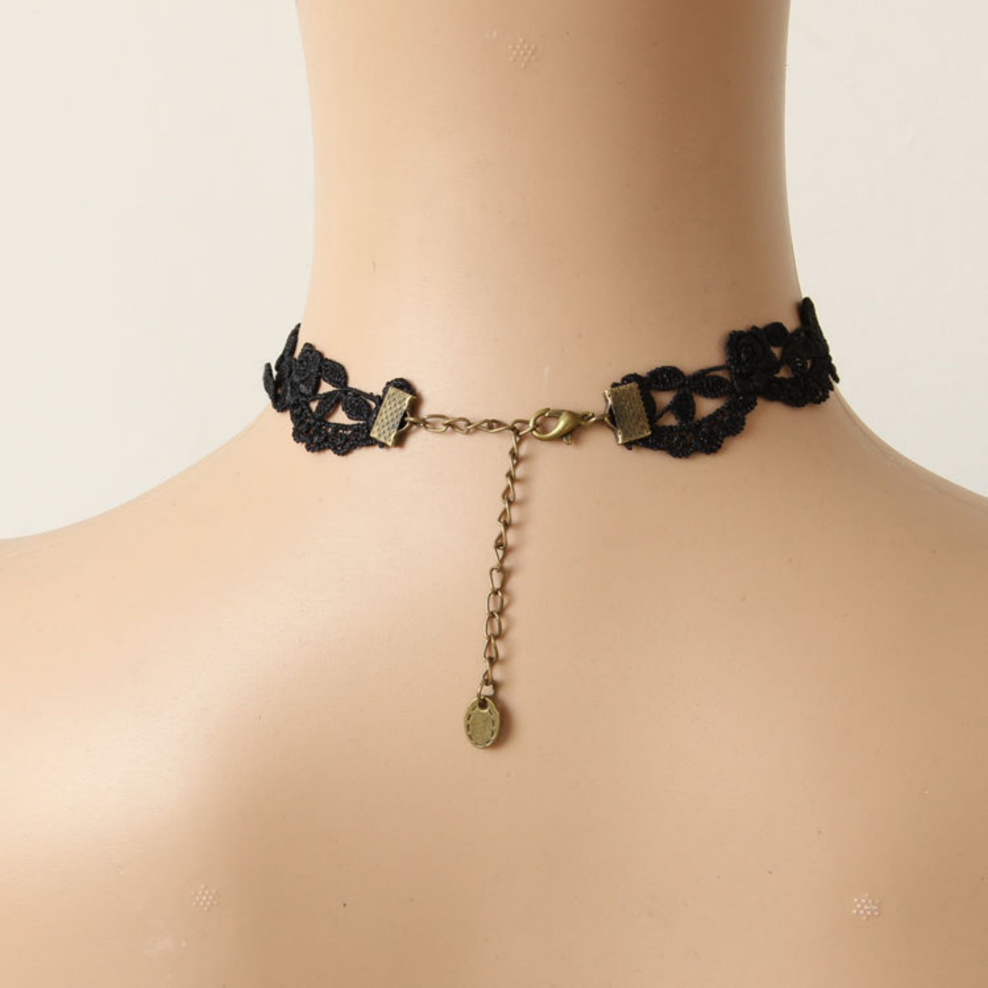 Victorian Gothic Double Layer Black Lace Choker Necklace | Antique Bronze Red Ruby Gem Black Teardrop Pendant Dark Romance Halloween Jewelry