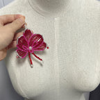 Handmade 3D Crimson & Rose Orchid Beaded Keychain | Pearl Center Red Crystal Tassel Bag Charm Statement