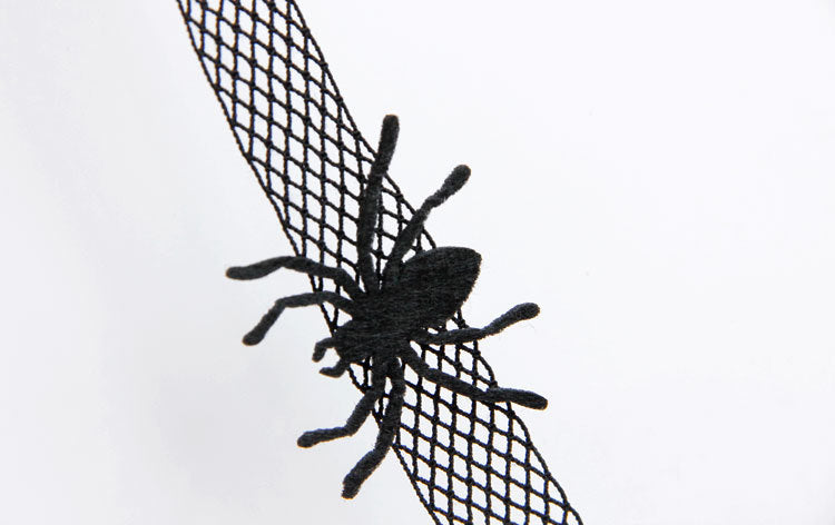 Halloween Gothic Black Lace Mesh Spider Choker Necklace | Vampire Wide Choker 3D Spider Dark Aesthetic Halloween Jewelry
