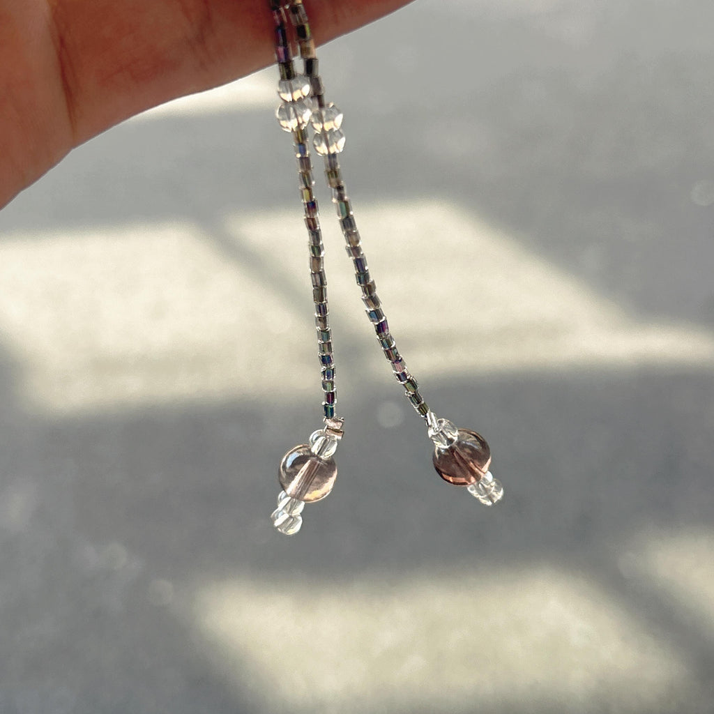 Handmade 3D Silver Aurora Iridescent Lily Flower Beaded Keychain | Metallic Rainbow Tube Bead Bag Charm