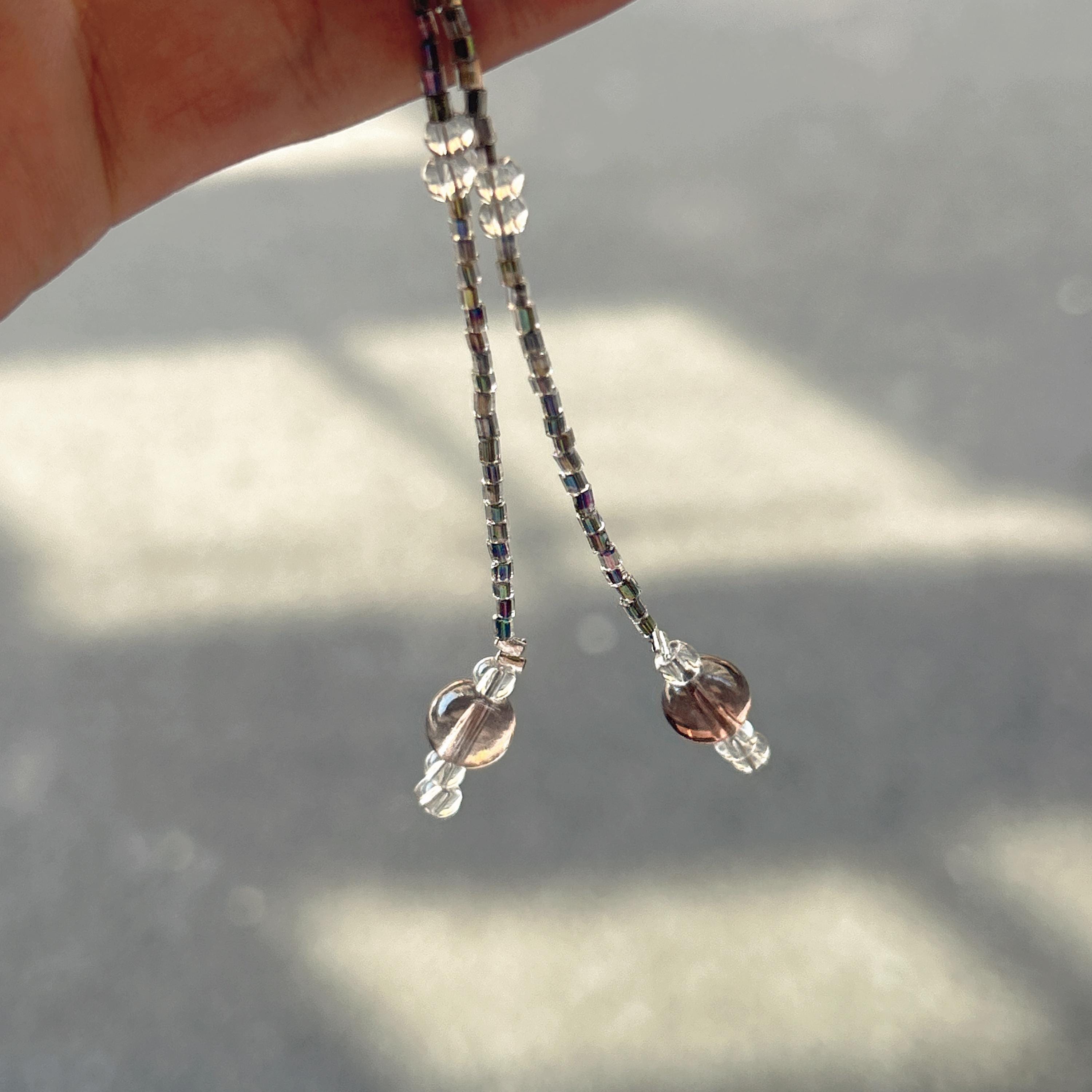 Handmade 3D Silver Aurora Iridescent Lily Flower Beaded Keychain | Metallic Rainbow Tube Bead Bag Charm