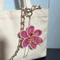 Handmade 3D Hot Pink & White Beaded Flower Bag Charm | Crystal Drop Tassel Keychain Fairycore Statement