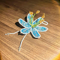 Handmade 3D Blue & White Beaded Lily Flower Keychain | Green Stem Amber Stamen Crystal Drop Bag Charm