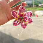 Handmade 3D Hot Pink & White Beaded Flower Bag Charm | Crystal Drop Tassel Keychain Fairycore Statement